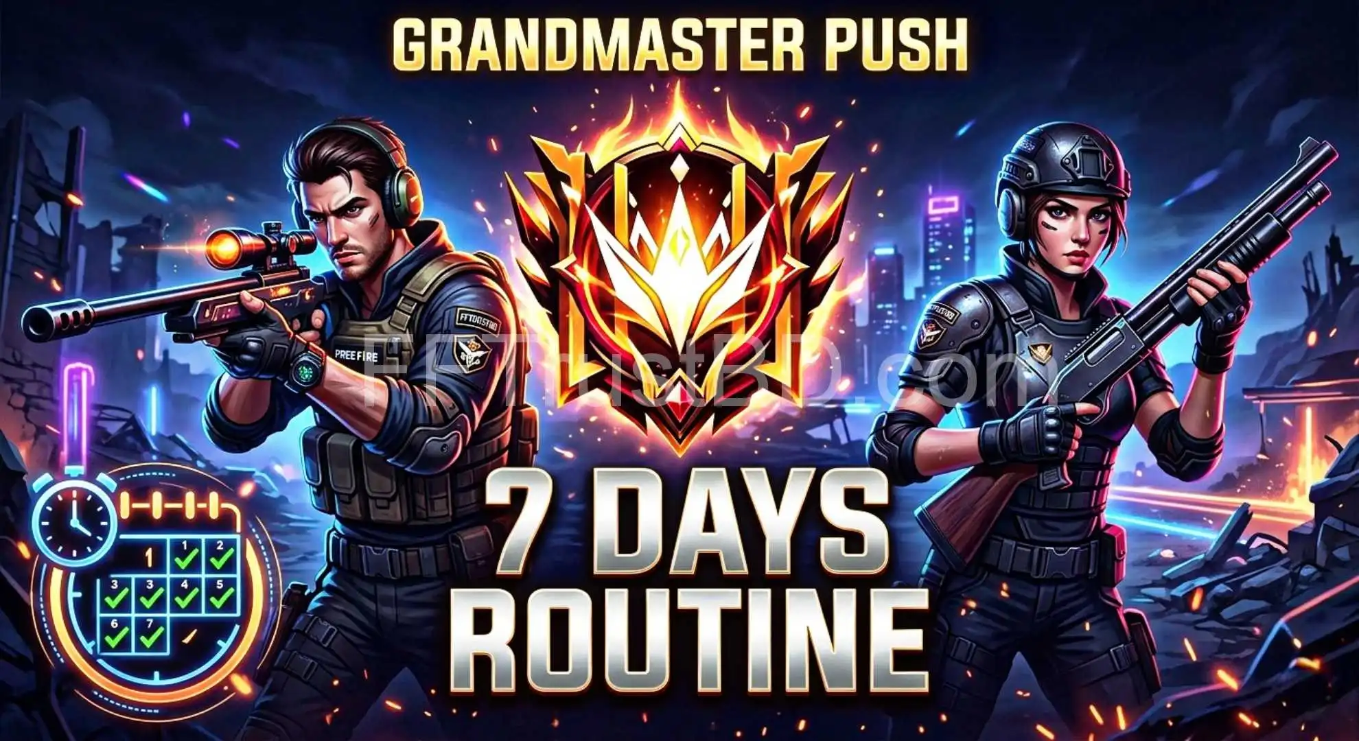 Free Fire Grandmaster Rank Push 7 Days Routine Infographic