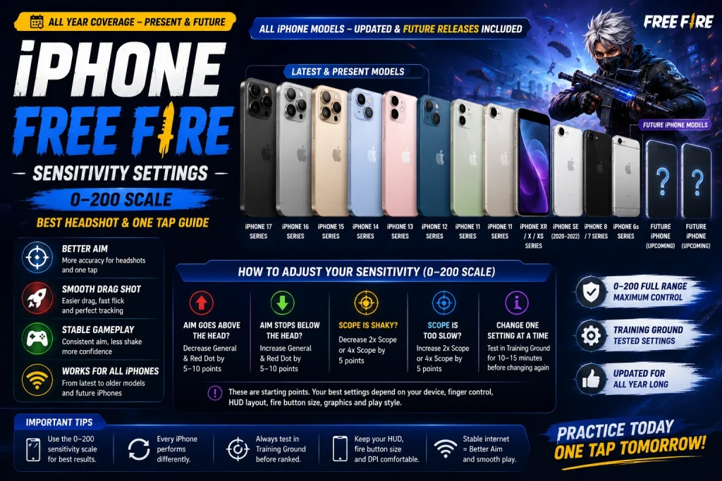 iPhone Free Fire Sensitivity Settings 2026 (0–200): Best Headshot & One Tap Guide
